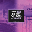 Article banner image of water tower, health campus, and Forbes award graphic