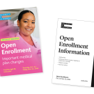 Cover images of Open Enrollment booklets. Click images to download booklet PDF. Link to Open Enrollment information booklet is in caption. 